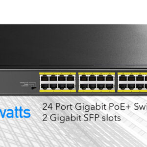 CUDY 24-Port Gigabit PoE+ Switch with 2 Gigabit SFP Ports, Model: GS1028PS2