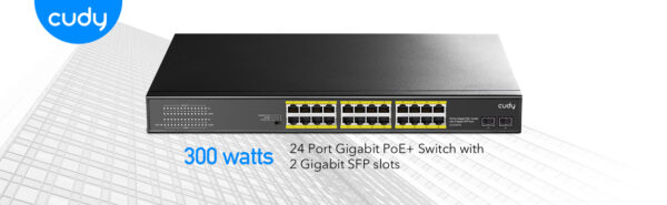CUDY 24-Port Gigabit PoE+ Switch with 2 Gigabit SFP Ports, Model: GS1028PS2