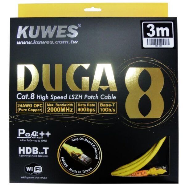 Patch Cord Cat8 High Speed Ethernet Cable up to 40Gbps 3Mtr. Kuwes