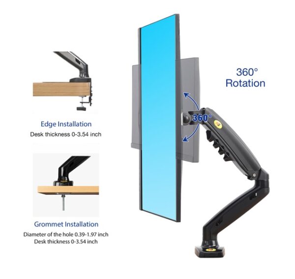 Single Monitor NB F80 Arm Desk Mount Table Stand 10″ to 27″ Full Motion - Image 4